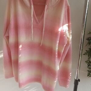 Pink and Cream Striped Hoodie